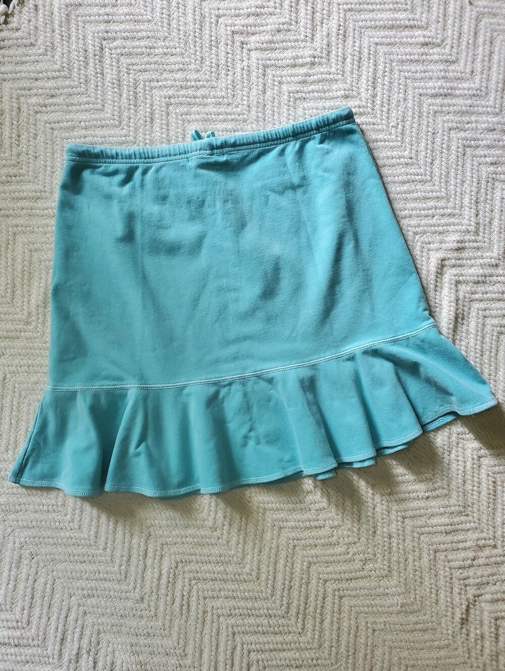 Fresh Produce Aqua Blue Coastal Preppy Cotton Lycra Terry Ruffle Hem Skirt - Picture 3 of 7
